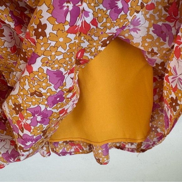 Ann Taylor Floral Tiered High Neck Shift Knee Length Dress Yellow Pink Size L - Picture 4 of 7